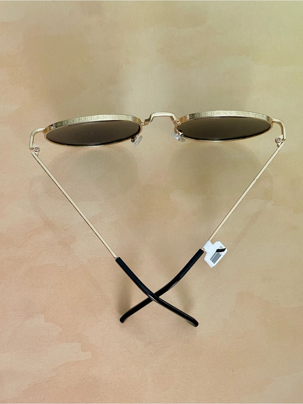 Free People Round Textured Metal Frame Sunglasses in Gold with Black Lenses - Picture 11 of 14